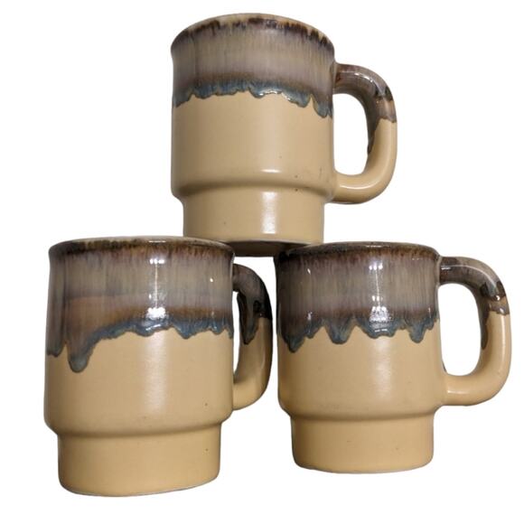 Vintage Rodolfo Padilla stoneware drip paint coffee mug set of 3 - Picture 1 of 5